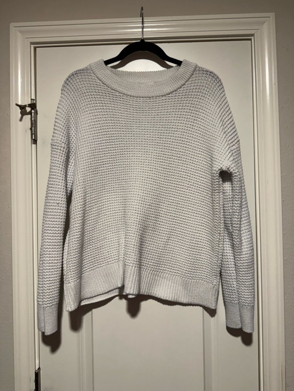 Time and Tru Women's White Waffle Knit Crewneck Sweater
